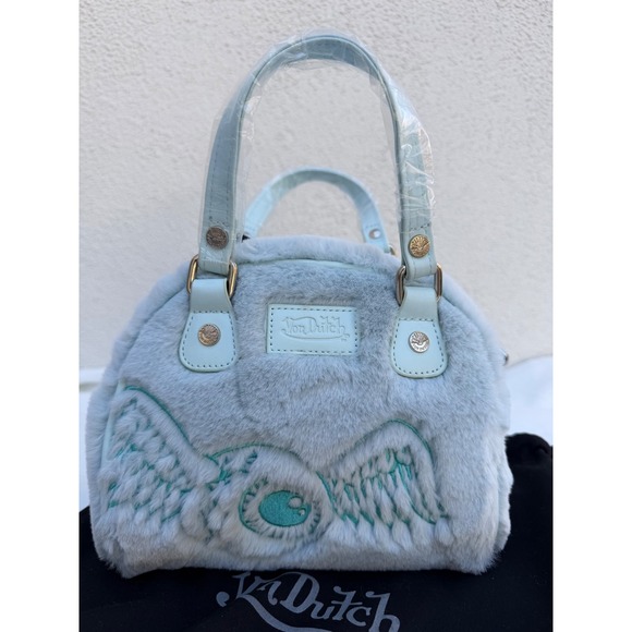 Y2K Von Dutch Fuzzy Blue Mini Bowling Handbag & Slippers Set Size 8 - Picture 4 of 7